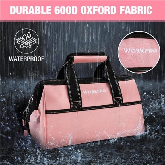 13-Inch Tool Bag, Pink Soft Cloth Tool Storage Bags, Wide Mouth Tool - Picture 6 of 7